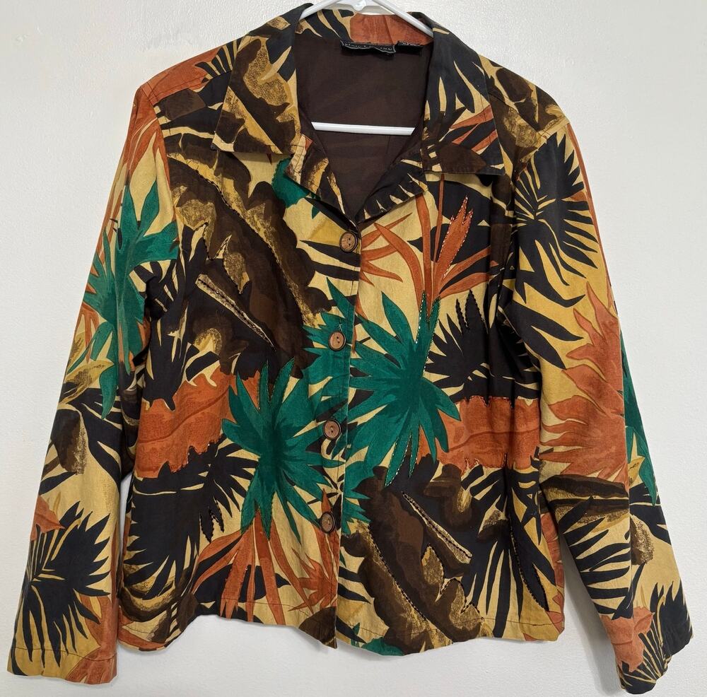 Vintage New Identity Tropical Palm Print Jacket Large